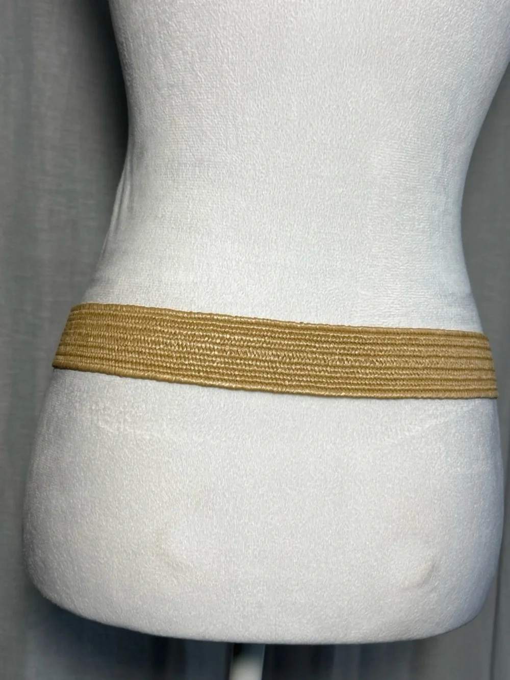 Tan Woven Straw Belt with Beaded Round Buckle - Women Accessories